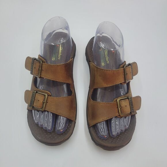 Skechers Women's Reggae Jammin Sandals Size 7 Brown Leather Outdoor Beach Casual - Picture 4 of 9